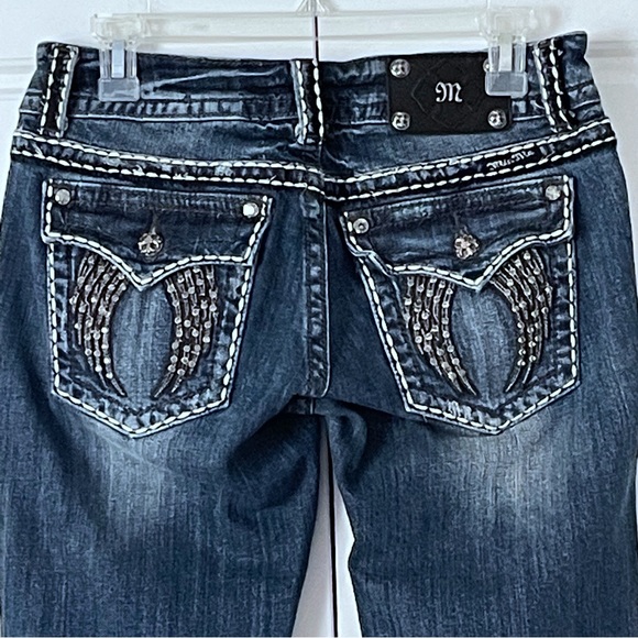 Miss Me Bling Glitz Wings Bootcut Jeans 29 Womens Stretch Dark Wash JP5082UL - Picture 1 of 16